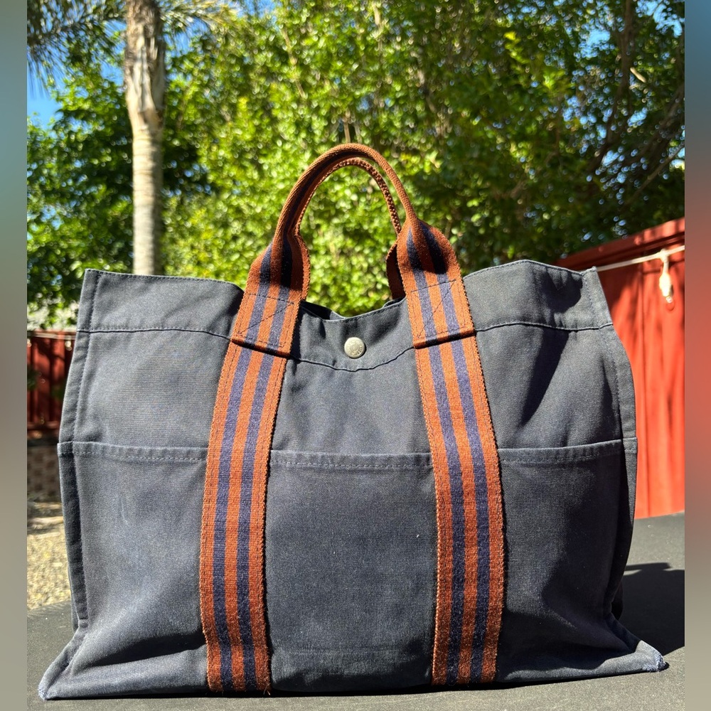 Vintage Hermes Canvas Tote Bag